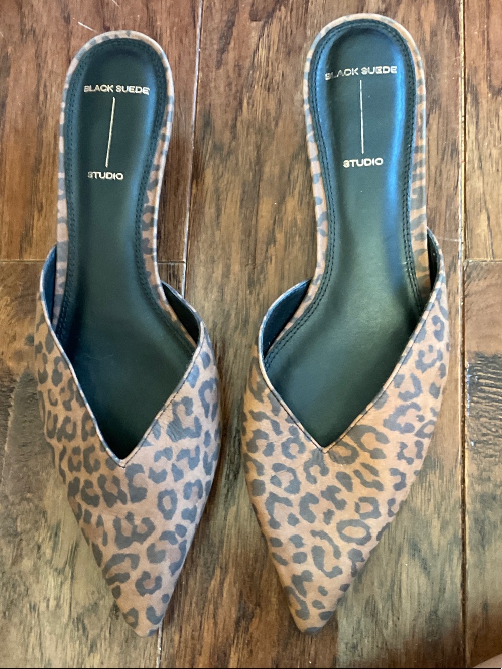 Black Suede Studio Leopard Print Pointed Mule - Brown